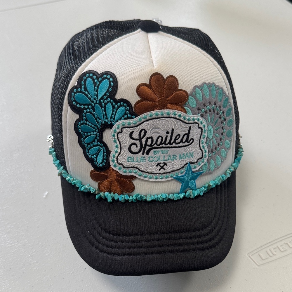 Black and White Embroidered Cap